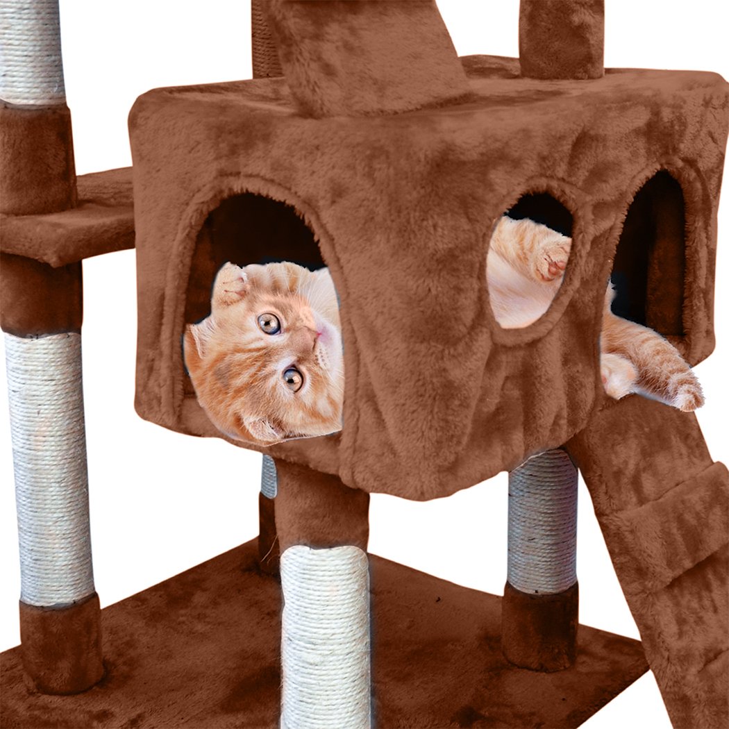 PaWz 2.1M Cat Scratching Post Tree featuring plush velvet cover and natural sisal posts, designed for climbing and scratching.